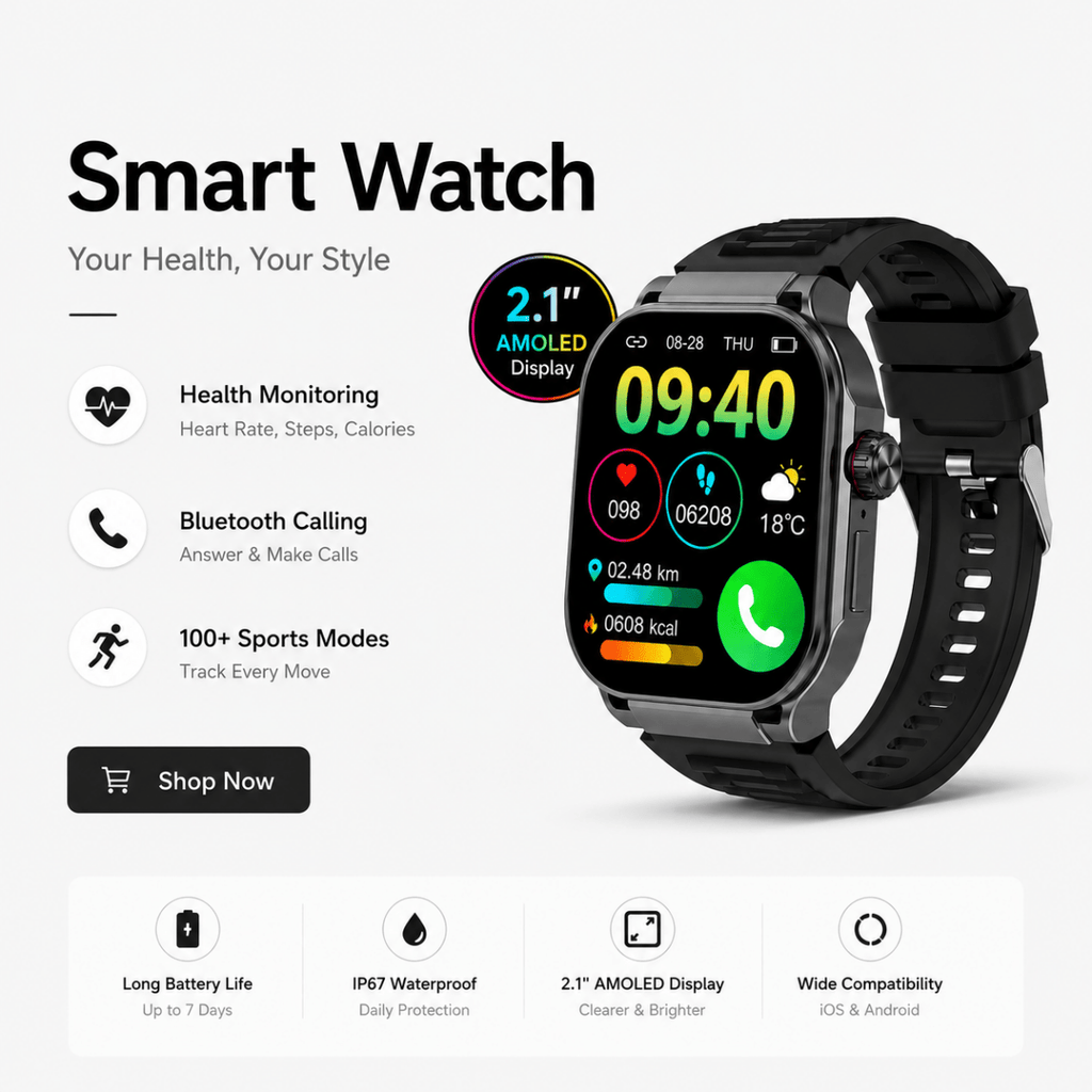 2026 Smartwatch: HD Full - Screen Display, Ultra - Long Battery, Social Sharing, AI Voice Command - Fatouaw watch