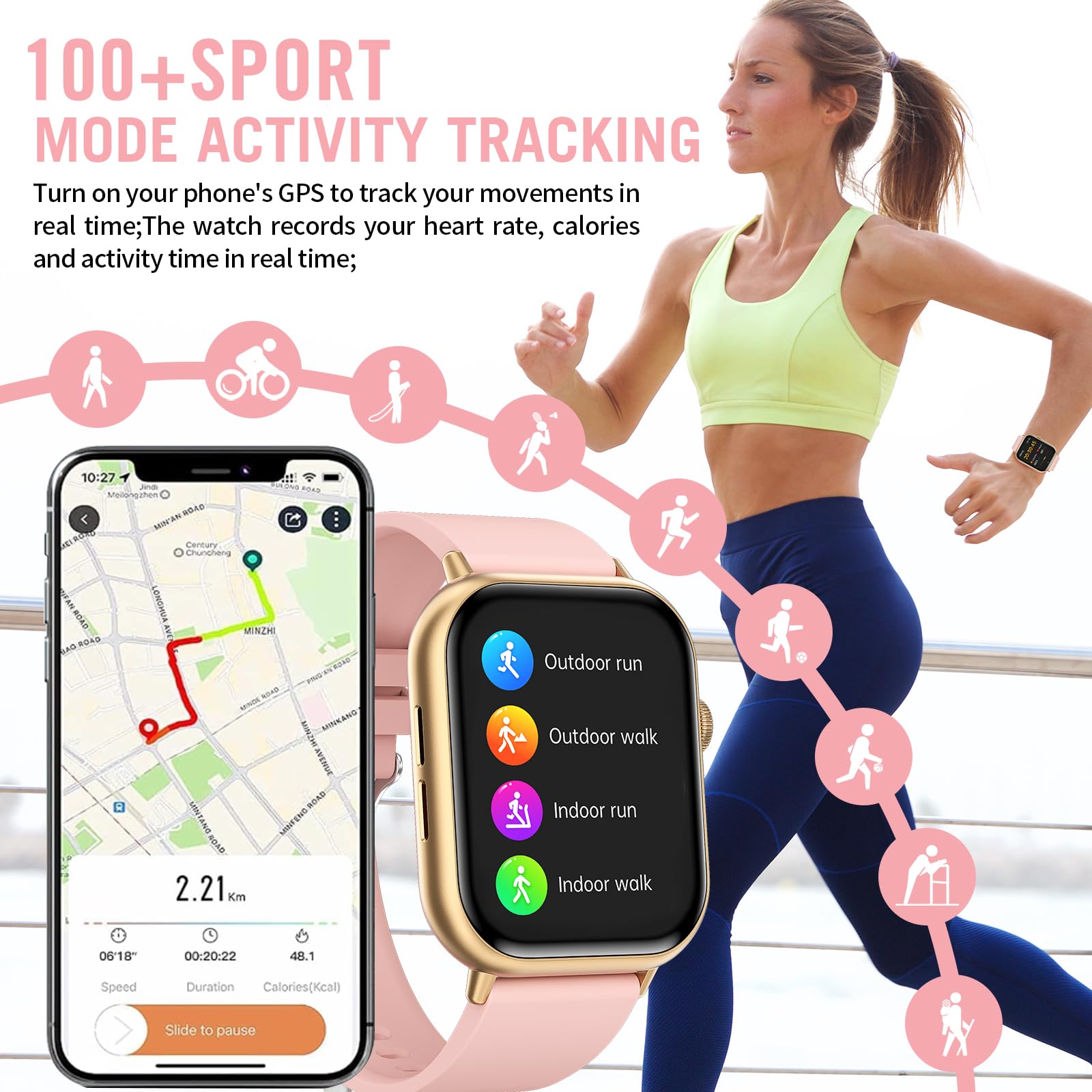 HD Screen Fitness Tracker Smart Watch with Call Function, Blood Pressure & Heart Rate Monitor - Fatouaw watch
