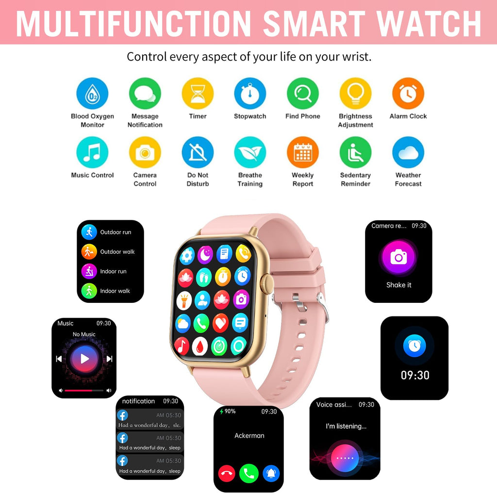 HD Screen Fitness Tracker Smart Watch with Call Function, Blood Pressure & Heart Rate Monitor - Fatouaw watch
